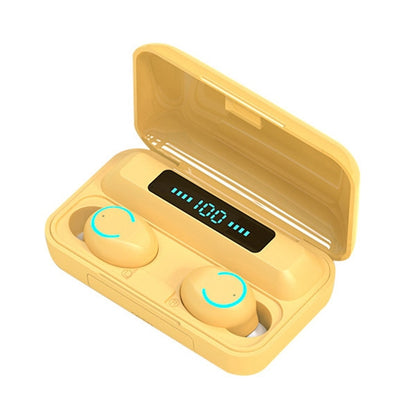 F9-9 TWS CVC8.0 Noise Cancelling Bluetooth Earphone with Charging Box, Support Touch Lighting Effect & Three-screen LED Power Display & Power Bank & Mobile Phone Holder & HD Call & Voice Assistant(Yellow) - TWS Earphone by PMC Jewellery | Online Shopping South Africa | PMC Jewellery