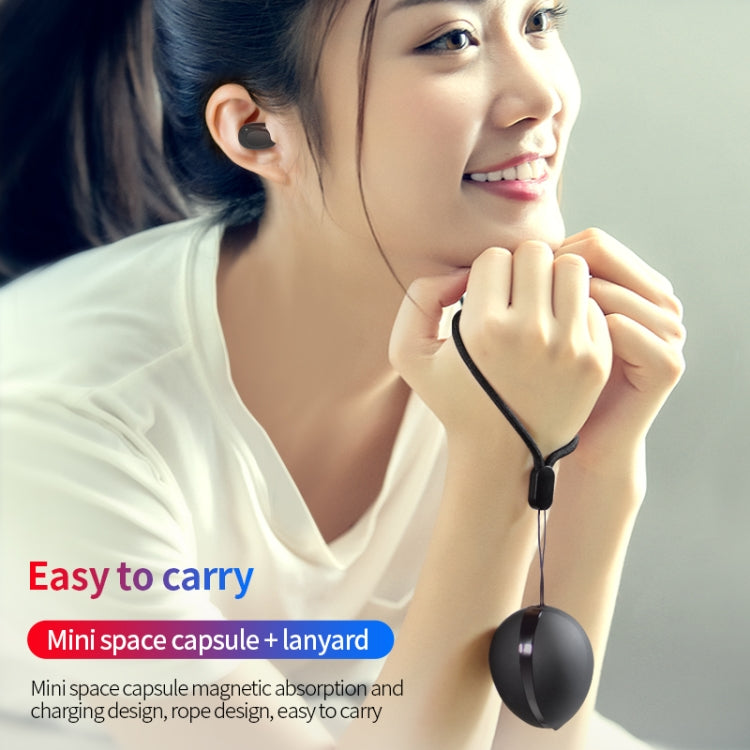 A10 TWS Space Capsule Shape Wireless Bluetooth Earphone with Magnetic Charging Box & Lanyard, Support HD Call & Automatic Pairing Bluetooth(Black) - TWS Earphone by PMC Jewellery | Online Shopping South Africa | PMC Jewellery