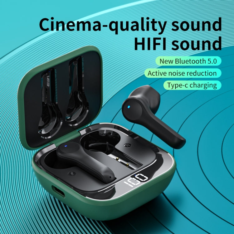 K08 Wireless Bluetooth 5.0 Noise Cancelling Stereo Binaural Earphone with Charging Box & LED Digital Display (Green) - Bluetooth Earphone by PMC Jewellery | Online Shopping South Africa | PMC Jewellery