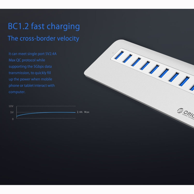 ORICO M3H10-U3-V2 Aluminum Alloy 10 USB 3.0 Ports HUB - USB HUB by ORICO | Online Shopping South Africa | PMC TechLife | Buy Now Pay Later Mobicred