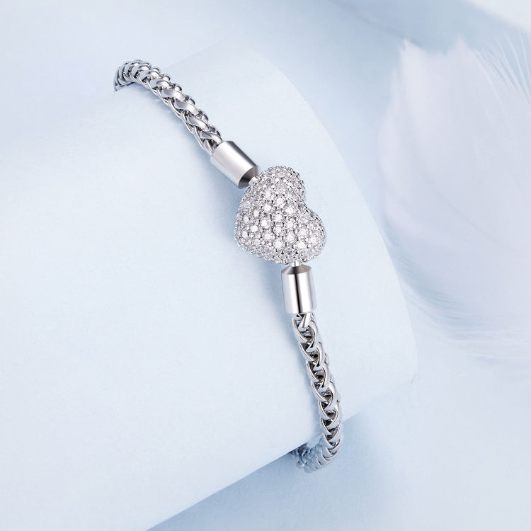 BSB133-17 Sterling Silver S925 White Gold Plated Zircon Heart Sparkling Bracelet - Bracelets by PMC Jewellery | Online Shopping South Africa | PMC Jewellery