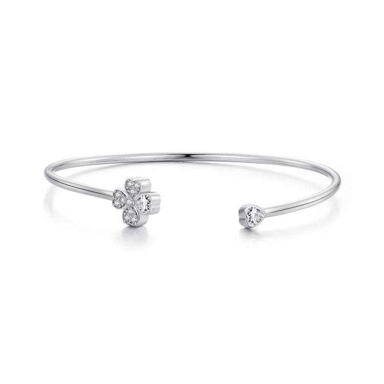 BSB134 Sterling Silver S925 Plated Platinum Zircon Four-leaf Clover Open Bracelet Hand Decoration - Bracelets by PMC Jewellery | Online Shopping South Africa | PMC Jewellery