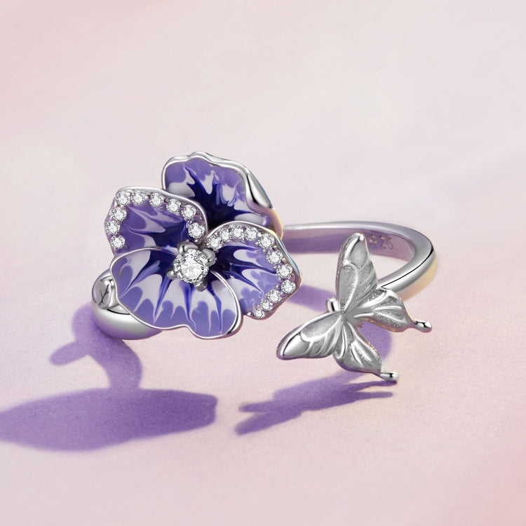 BSR452-E Sterling Silver S925 White Gold Plated Zircon Pansy Ring - Rings by PMC Jewellery | Online Shopping South Africa | PMC Jewellery