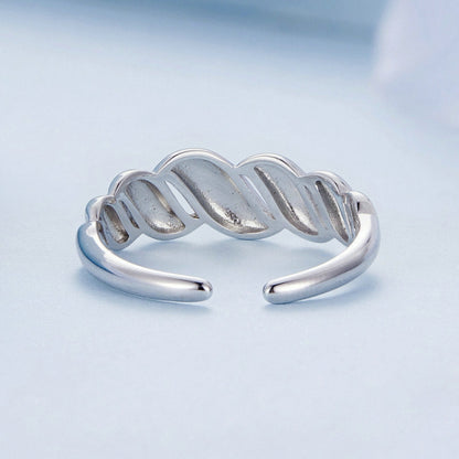 BSR459-E S925 Sterling Silver White Gold Plated Wavy Open Adjustable Ring - Rings by PMC Jewellery | Online Shopping South Africa | PMC Jewellery