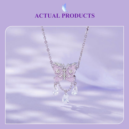 SCC2543 S925 Sterling Silver Necklace Pendant Accessories Purple Butterfly DIY Bracelet Beads - Jewelry Accessories by PMC Jewellery | Online Shopping South Africa | PMC Jewellery