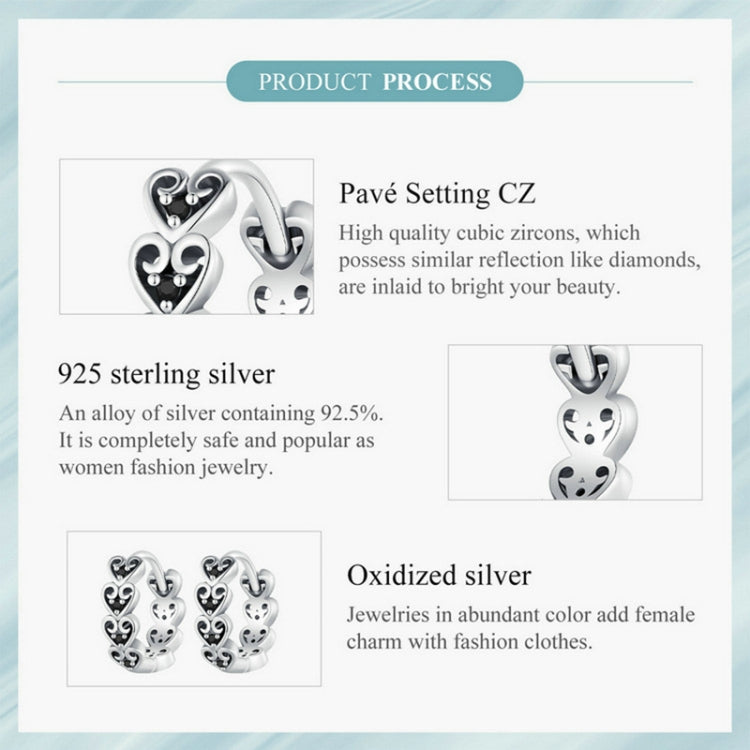 SCE1613 Sterling Silver S925 Black Heart Shape Earrings - Stud Earrings & Earrings by PMC Jewellery | Online Shopping South Africa | PMC Jewellery