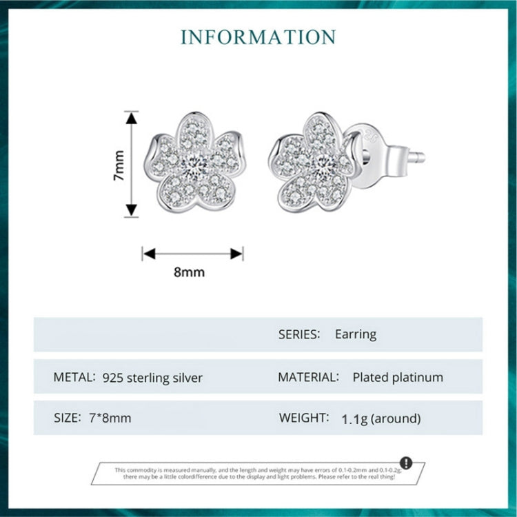 BSE855 Sterling Silver S925 White Gold Plated Full-set Zircon Flower Stud Earrings - Stud Earrings & Earrings by PMC Jewellery | Online Shopping South Africa | PMC Jewellery