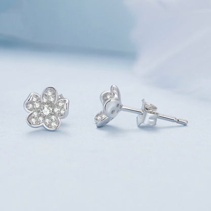 BSE855 Sterling Silver S925 White Gold Plated Full-set Zircon Flower Stud Earrings - Stud Earrings & Earrings by PMC Jewellery | Online Shopping South Africa | PMC Jewellery