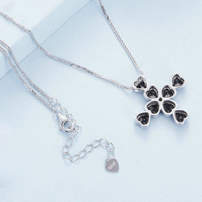 BSN335 Sterling Silver S925 White Gold Plated Zircon Black Heart Cross - Necklaces & Pendants by PMC Jewellery | Online Shopping South Africa | PMC Jewellery