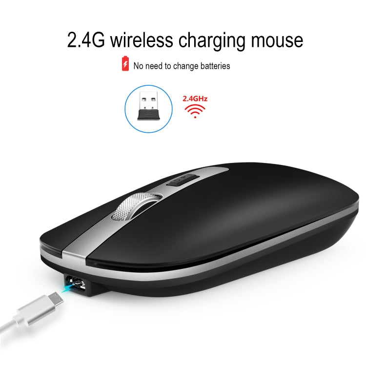 HXSJ M30 Rechargeable Wireless Mouse Metal Wheel Mute 2.4G Office Mouse 500 mAh Built-in Battery(Grey) - Wireless Mice by HXSJ | Online Shopping South Africa | PMC TechLife | Buy Now Pay Later Mobicred