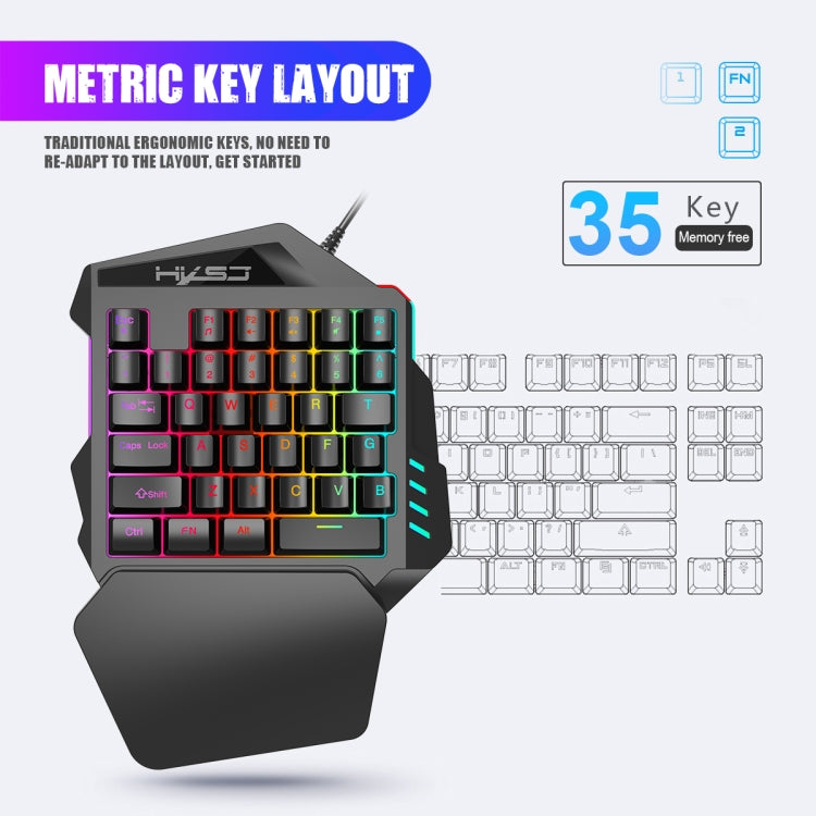 HXSJ V100 Universal One-hand 35-Keys Mechanical Blue Axis Seven-color Backlight Wired Gaming Keyboard, Length: 1.6m - Other Accessories by HXSJ | Online Shopping South Africa | PMC TechLife | Buy Now Pay Later Mobicred