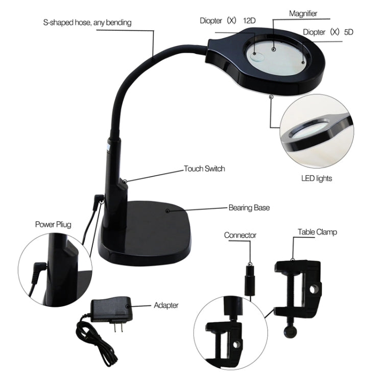 BEST Adjustable Desk Magnifier Lamp LED Light Magnifying Glass (Voltage 220V) - Magnetizer Demagnetizer Tool by BEST | Online Shopping South Africa | PMC Jewellery