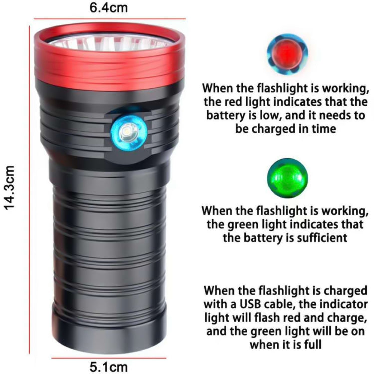 3 Gears, DB18 18xT6, Luminous Flux: 5400lm LED Flashlight, with 4 18650 Batteries (Red Black) - LED Flashlight by PMC TechLife | Online Shopping South Africa | PMC TechLife