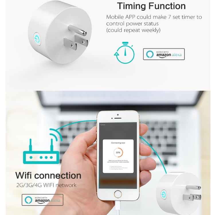 10A Round Shape WiFi Mini Plug APP Remote Control Timing Smart Socket Works with Alexa & Google Home, AC 100-240V, US Plug - Smart Socket by PMC Jewellery | Online Shopping South Africa | PMC Jewellery