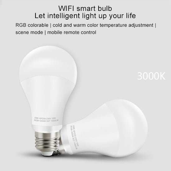 E27 10W Color Changing WiFi Smart LED Light Bulb, 14 LEDs 3000K+RGB 1050 LM Works with Alexa & Google Home, AC 230V - Smart Light Bulbs by PMC TechLife | Online Shopping South Africa | PMC TechLife