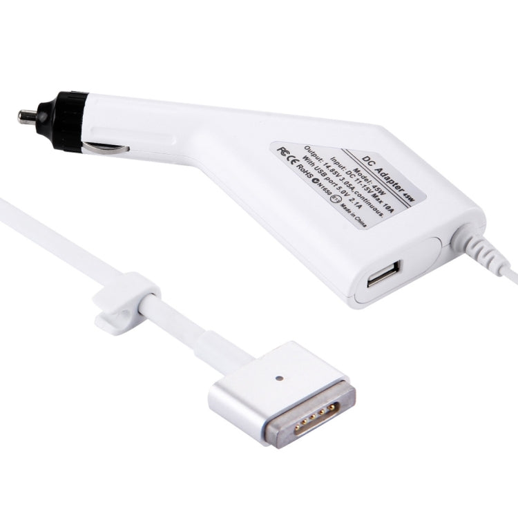 45W 14.85V 3.05A 5 Pin T Style MagSafe 2 Car Charger with 1 USB Port for Apple Macbook A1466 / A1436 / A1465 / A1435 / MD224 / MD231 / MD761 / MD711, Length: 1.7m(White) - Cable & Adapter by PMC TechLife | Online Shopping South Africa | PMC TechLife | Buy Now Pay Later Mobicred