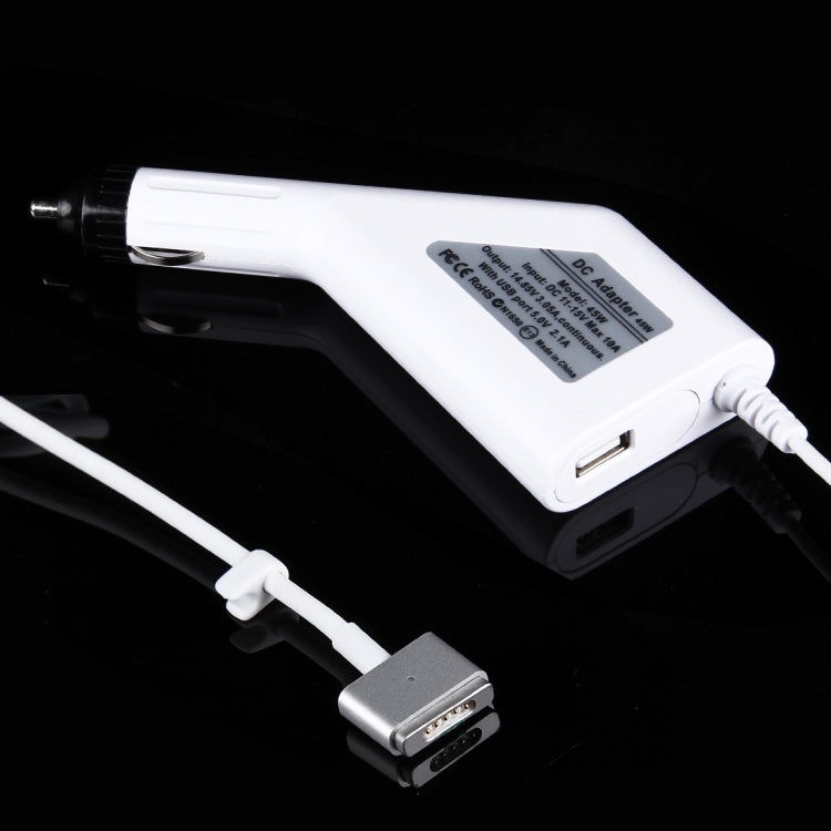 45W 14.85V 3.05A 5 Pin T Style MagSafe 2 Car Charger with 1 USB Port for Apple Macbook A1466 / A1436 / A1465 / A1435 / MD224 / MD231 / MD761 / MD711, Length: 1.7m(White) - Cable & Adapter by PMC TechLife | Online Shopping South Africa | PMC TechLife | Buy Now Pay Later Mobicred