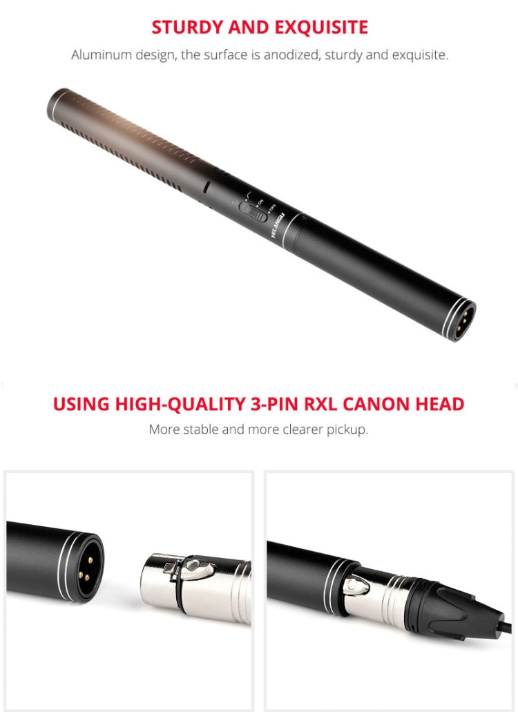 YELANGU YLG9933A MIC07 Professional Interview Condenser Video Shotgun Microphone with 6.5mm Audio Adapter & 3.5mm RXL Audio Cable(Black) - Camera Microphone by YELANGU | Online Shopping South Africa | PMC TechLife | Buy Now Pay Later Mobicred