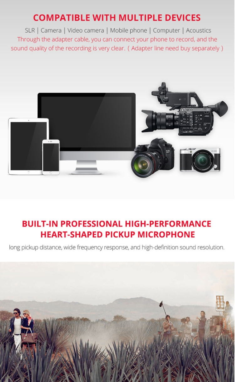 YELANGU YLG9933A MIC07 Professional Interview Condenser Video Shotgun Microphone with 6.5mm Audio Adapter & 3.5mm RXL Audio Cable(Black) - Camera Microphone by YELANGU | Online Shopping South Africa | PMC TechLife | Buy Now Pay Later Mobicred