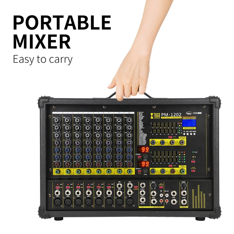XTUGA PM1202 900W 10 Channel Stage Power Mixer 24Bit Multil-FX Processor Dual 99 DSP Effect DJ Amplifier (US Plug) - Live Sound Effects Processors by XTUGA | Online Shopping South Africa | PMC TechLife