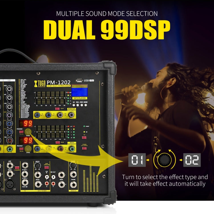 XTUGA PM1202 900W 10 Channel Stage Power Mixer 24Bit Multil-FX Processor Dual 99 DSP Effect DJ Amplifier (EU Plug) - Live Sound Effects Processors by XTUGA | Online Shopping South Africa | PMC Jewellery