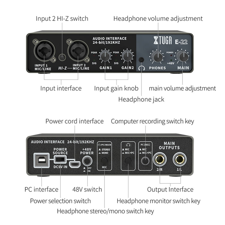 XTUGA E22 Audio Interface Professional Sound Card - Live Sound Effects Processors by XTUGA | Online Shopping South Africa | PMC Jewellery