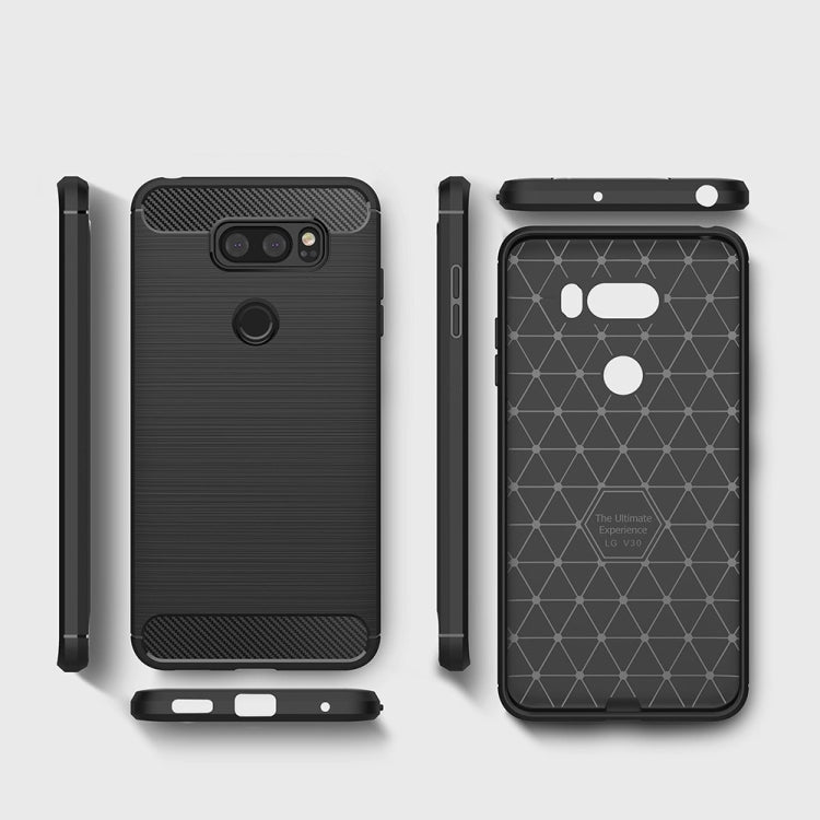 For LG V30 Brushed Texture Carbon Fiber Shockproof TPU Rugged Armor Protective Case (Black) - free shipping - PMC TechLife - Order now!