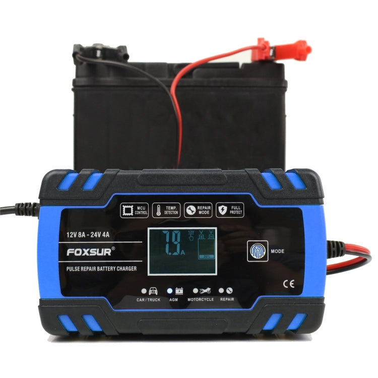 FOXSUR 12V-24V Car Motorcycle Truck Repair Battery Charger AGM Charger, EU Plug (Blue) - free shipping - PMC TechLife - Order now!