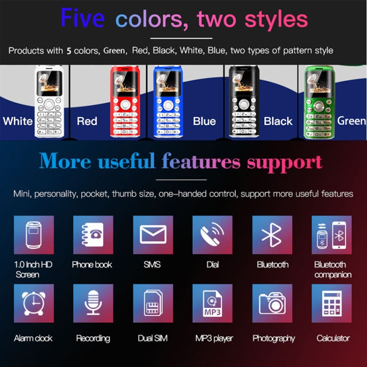 Satrend K8 Mini Mobile Phone, 1.0 inch, Hands Free Bluetooth Dialer Headphone, MP3 Music, Dual SIM, Network: 2G(Red) - free shipping - PMC TechLife - Order now!