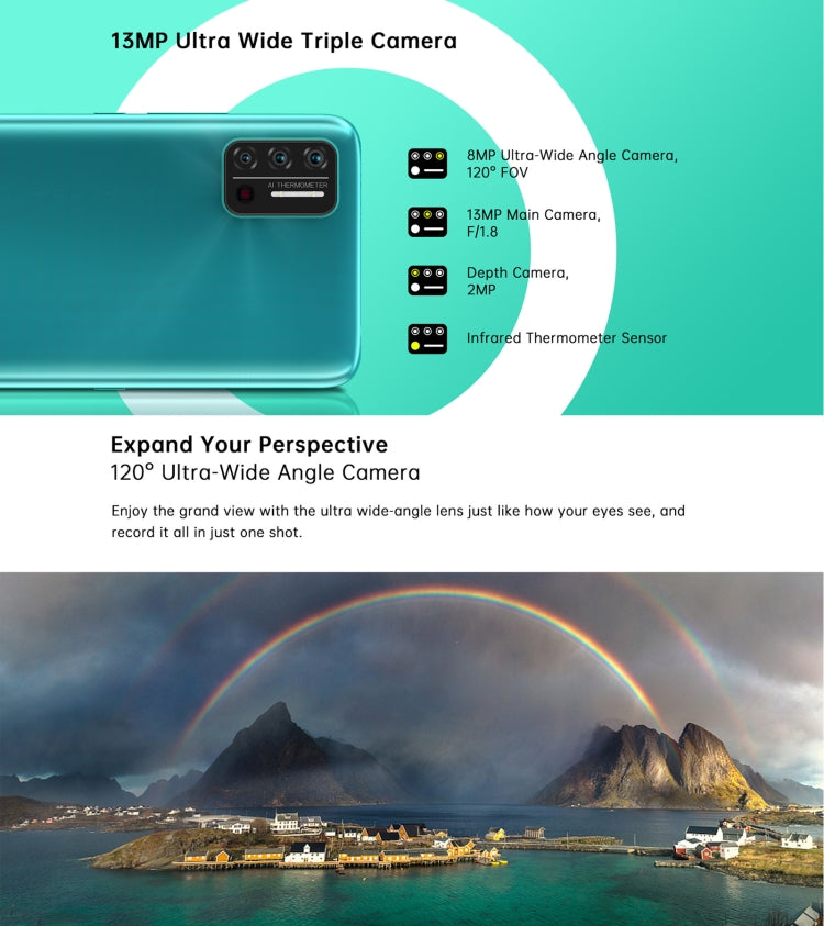 [HK Warehouse] UMIDIGI A7S, 2GB+32GB, Infrared Thermometer, Triple Back Cameras, 4150mAh Battery, Face Identification, 6.53 inch Android 10 MTK6737 Quad Core up to 1.25GHz, Network: 4G, OTG(Sky Blue) - UMIDIGI by UMIDIGI | Online Shopping South Africa | PMC Jewellery