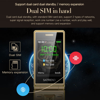 SATREND A15-M Dual-screen Flip Elder Phone, 3.0 inch + 1.77 inch, MTK6261D, Support FM, Network: 2G, Big Keys, Dual SIM(Gold) - SATREND by SATREND | Online Shopping South Africa | PMC Jewellery