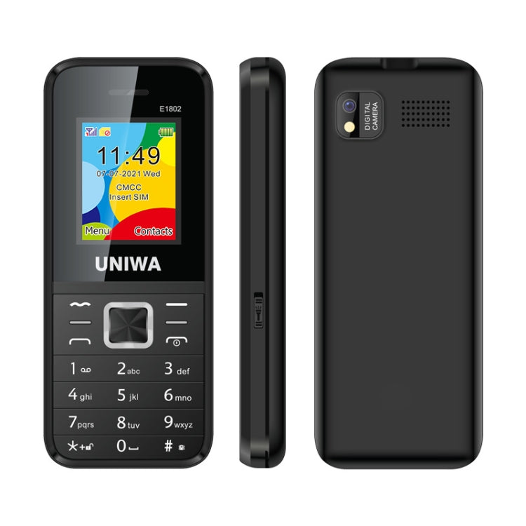 UNIWA E1802 Mobile Phone, 1.77 inch, 1800mAh Battery, SC6531DA, 21 Keys, Support Bluetooth, FM, MP3, MP4, GSM, Dual SIM(Black) - UNIWA by UNIWA | Online Shopping South Africa | PMC Jewellery