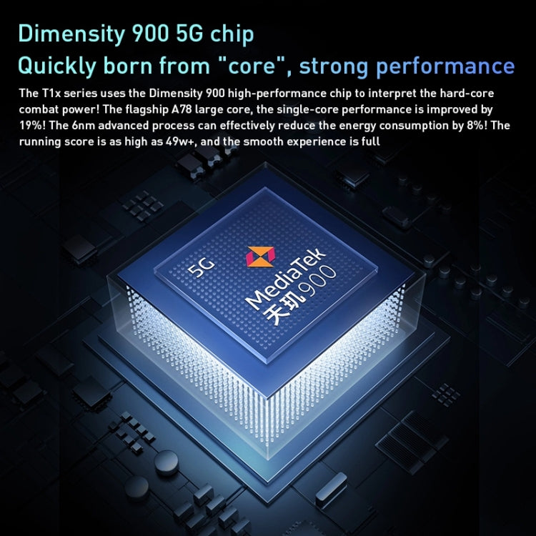 vivo T1x 5G, 64MP Camera, 6GB+128GB, Dual Back Cameras, Face ID & Side Fingerprint Identification, 5000mAh Battery, 6.58 inch Android 11.0 OriginOS 1.0 Dimensity 900 Octa Core up to 2.4GHz, OTG, Network: 5G(Silver) - vivo by VIVO | Online Shopping South Africa | PMC Jewellery