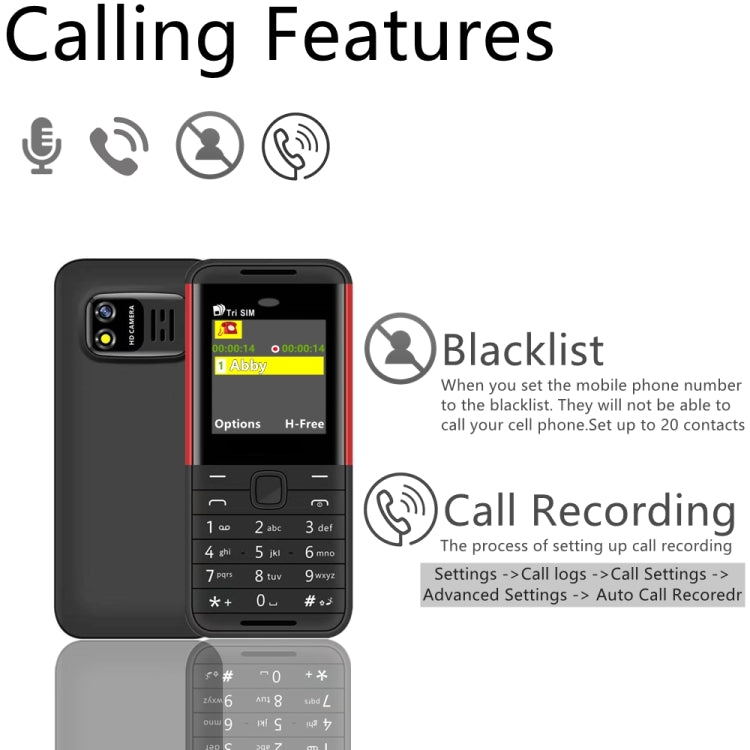 SERVO BM5310 Mini Mobile Phone, Russian Key, 1.33 inch, MTK6261D, 21 Keys, Support Bluetooth, FM, Magic Sound, Auto Call Record, GSM, Triple SIM (Black Red) - SERVO by SERVO | Online Shopping South Africa | PMC Jewellery