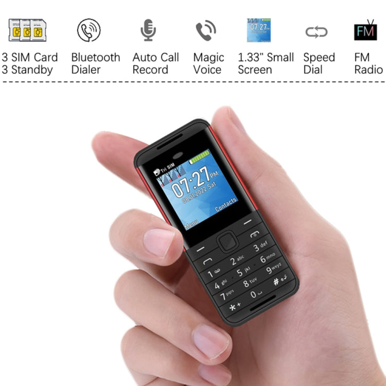 SERVO BM5310 Mini Mobile Phone, English Key, 1.33 inch, MTK6261D, 21 Keys, Support Bluetooth, FM, Magic Sound, Auto Call Record, GSM, Triple SIM (Black Red) - free shipping - PMC TechLife - Order now!