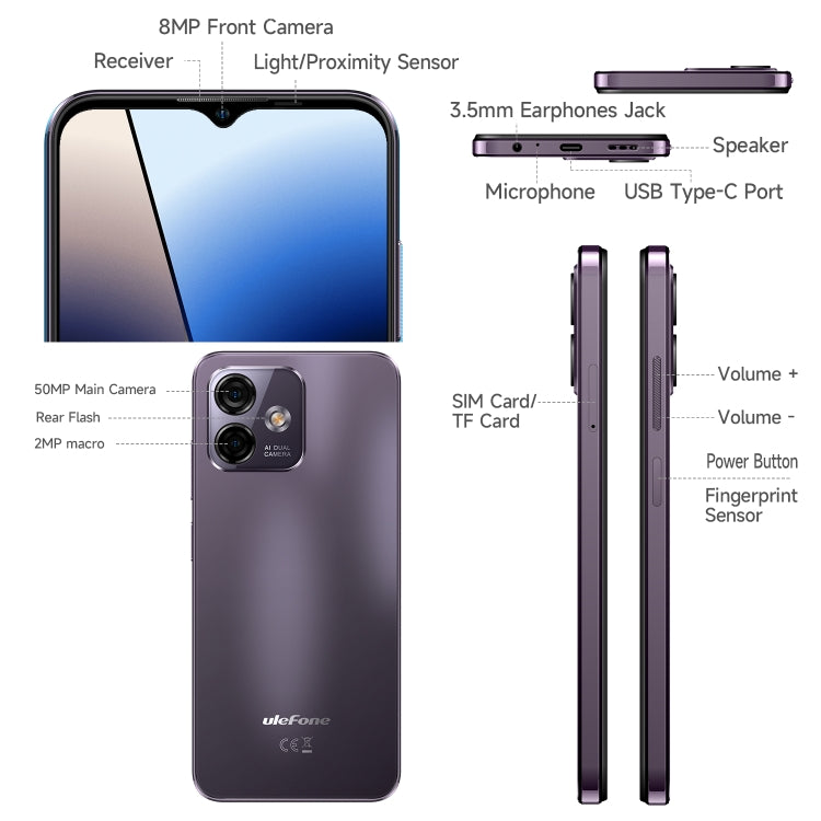 [HK Warehouse] Ulefone Note 16 Pro, 8GB+128GB, Dual Back Cameras, Face ID & Side Fingerprint Identification, 4400mAh Battery, 6.52 inch Android 13 Unisoc T606 OctaCore up to 1.6GHz, Network: 4G, Dual SIM, OTG(Purple) - Ulefone by Ulefone | Online Shopping South Africa | PMC Jewellery