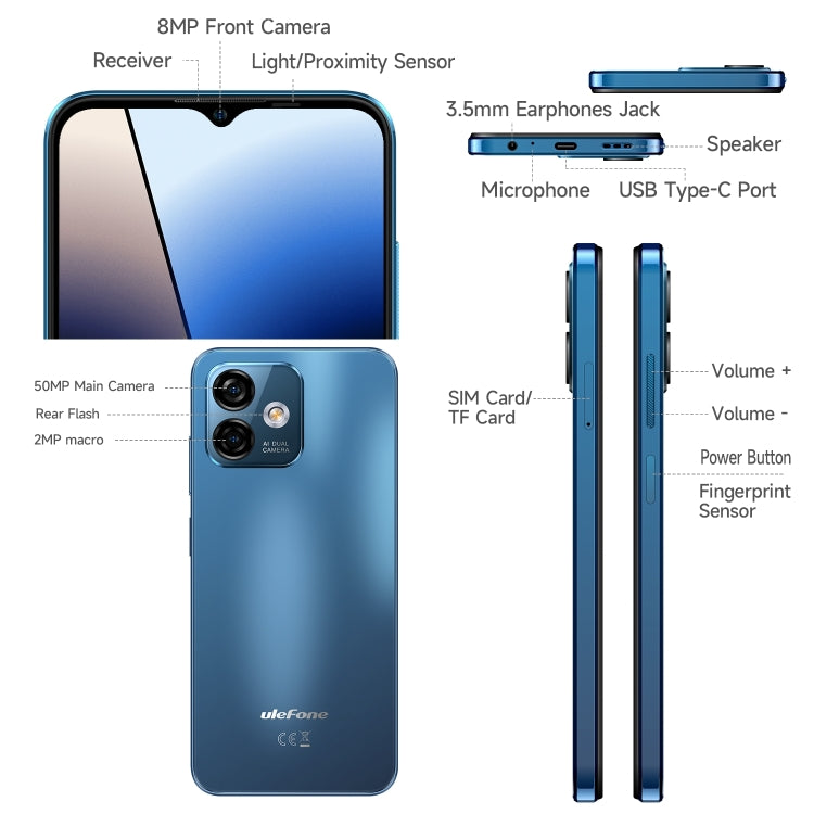 [HK Warehouse] Ulefone Note 16 Pro, 8GB+256GB, Dual Back Cameras, Face ID & Side Fingerprint Identification, 4400mAh Battery, 6.52 inch Android 13 Unisoc T606 Octa Core up to 1.6GHz, Network: 4G, Dual SIM, OTG (Blue) - Ulefone by Ulefone | Online Shopping South Africa | PMC Jewellery