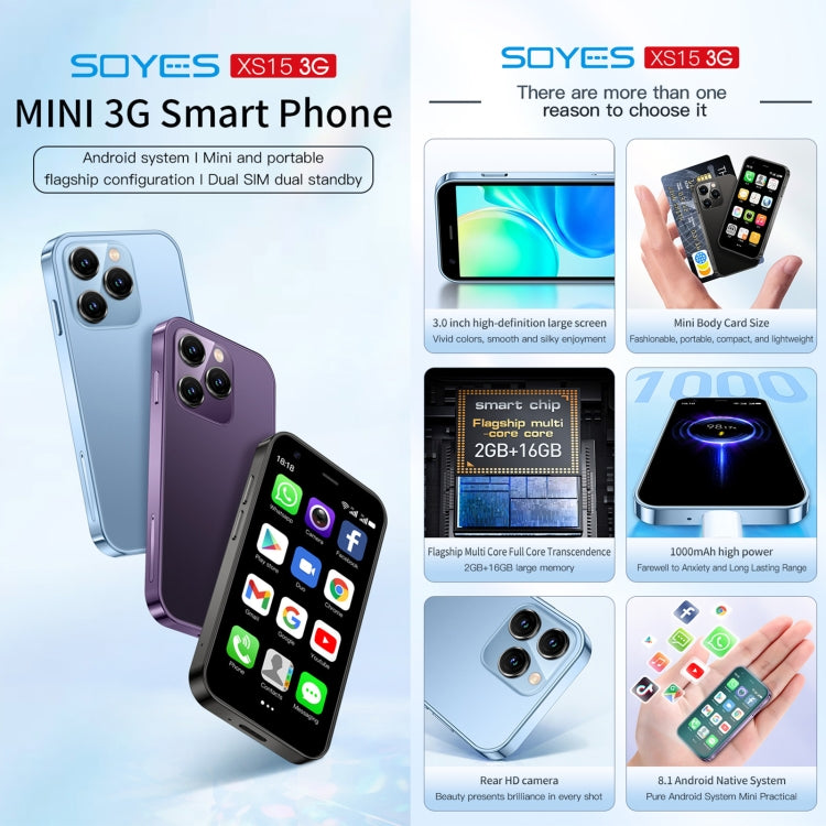 SOYES XS15, 2GB+16GB, 3.0 inch Android 8.1 MTK6580 Quad Core up to 1.3GHz, Bluetooth, WiFi, GPS, Network: 3G, Dual SIM (Purple) - free shipping - PMC TechLife - Order now!