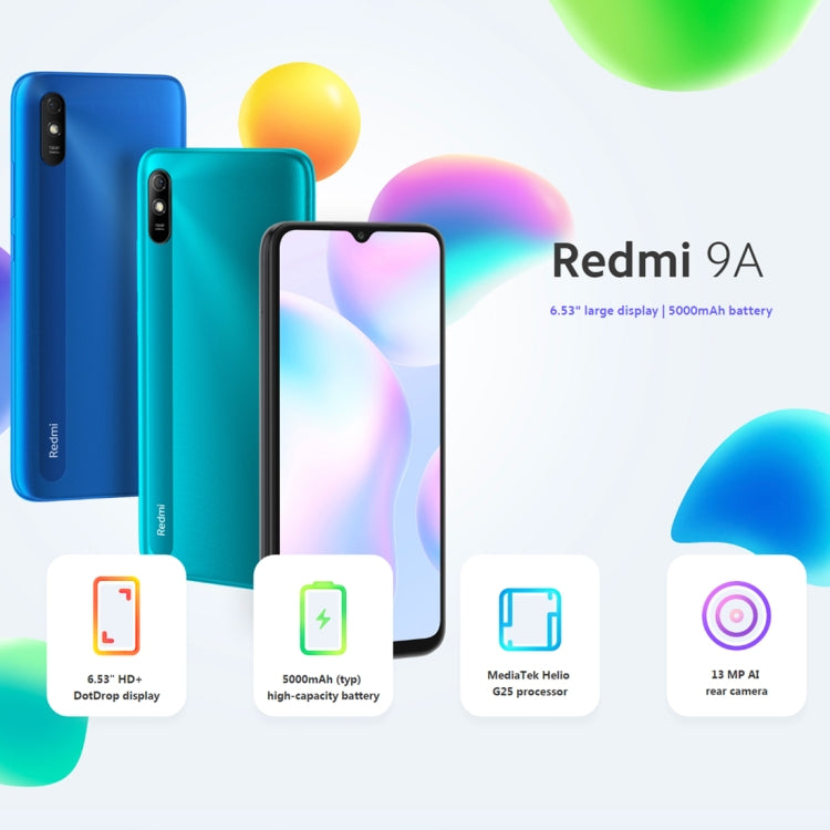 Xiaomi Redmi 9A, 4GB+64GB, 5000mAh Battery, Face Identification, 6.53 inch MIUI 12 MTK Helio G25 Octa Core up to 2.0GHz, Network: 4G, Dual SIM, Support Google Play(Blue) - Xiaomi Redmi by Xiaomi | Online Shopping South Africa | PMC Jewellery