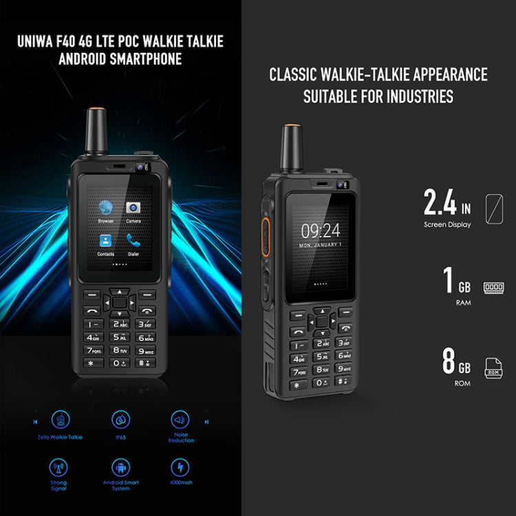 UNIWA F40 POC Walkie Talkie Rugged Phone, 1GB+8GB, IP65 Waterproof Dustproof Shockproof, 4000mAh Battery, 2.4 inch Android 6.0 MTK6737 Quad Core, Network: 4G, PTT(Black) - UNIWA by UNIWA | Online Shopping South Africa | PMC Jewellery