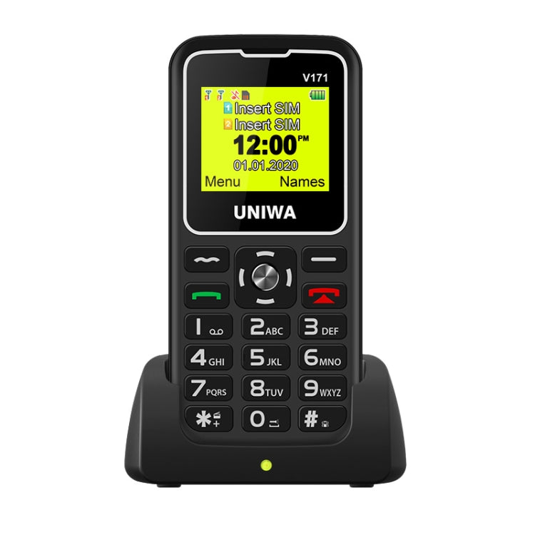 UNIWA V171 Mobile Phone, 1.77 inch, 1000mAh Battery, 21 Keys, Support Bluetooth, FM, MP3, MP4, GSM, Dual SIM, with Docking Base(Black) - UNIWA by UNIWA | Online Shopping South Africa | PMC TechLife