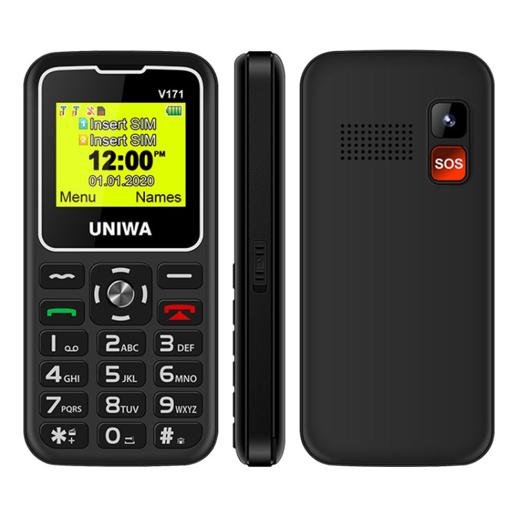 UNIWA V171 Mobile Phone, 1.77 inch, 1000mAh Battery, 21 Keys, Support Bluetooth, FM, MP3, MP4, GSM, Dual SIM, with Docking Base(Black) - UNIWA by UNIWA | Online Shopping South Africa | PMC TechLife