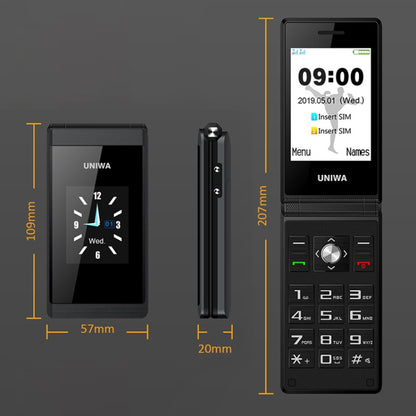 UNIWA X28 Dual-screen Flip Phone, 2.8 inch + 1.77 inch, MT6261D, Support Bluetooth, FM, SOS, GSM, Dual SIM(Gold) - UNIWA by UNIWA | Online Shopping South Africa | PMC Jewellery