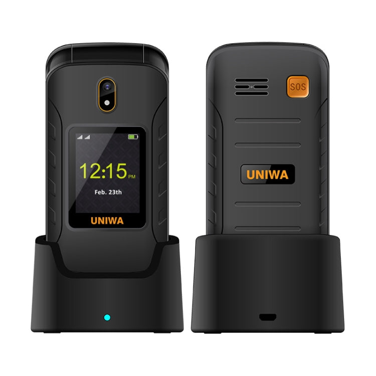 UNIWA V909T Flip Phone, 2.8 inch + 1.77 inch, UNISOC Tiger T107, Support Bluetooth, FM, Network: 4G, SOS, with Charge Dock Base(Black) - UNIWA by UNIWA | Online Shopping South Africa | PMC TechLife