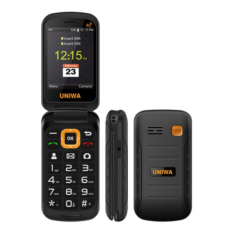 UNIWA V909T Flip Phone, 2.8 inch + 1.77 inch, UNISOC Tiger T107, Support Bluetooth, FM, Network: 4G, SOS, with Charge Dock Base(Black) - UNIWA by UNIWA | Online Shopping South Africa | PMC Jewellery