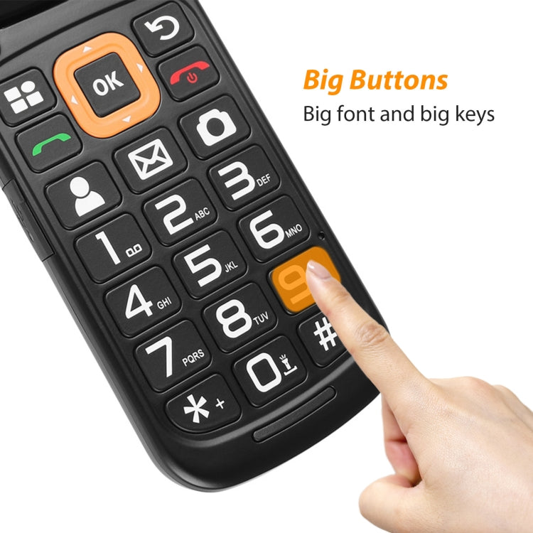 UNIWA V909T Flip Phone, 2.8 inch + 1.77 inch, UNISOC Tiger T107, Support Bluetooth, FM, Network: 4G, SOS, with Charge Dock Base(Black) - UNIWA by UNIWA | Online Shopping South Africa | PMC TechLife