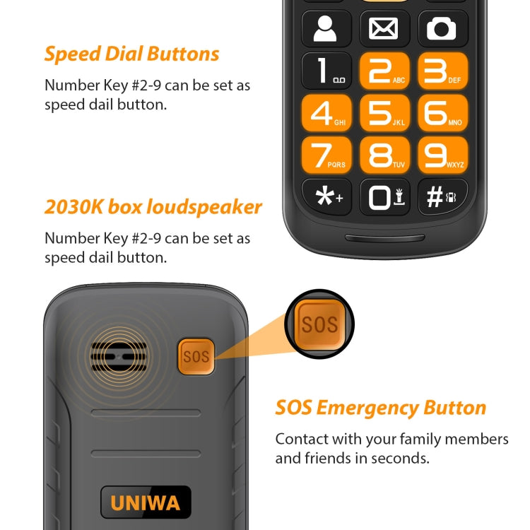UNIWA V909T Flip Phone, 2.8 inch + 1.77 inch, UNISOC Tiger T107, Support Bluetooth, FM, Network: 4G, SOS, with Charge Dock Base(Black) - UNIWA by UNIWA | Online Shopping South Africa | PMC TechLife