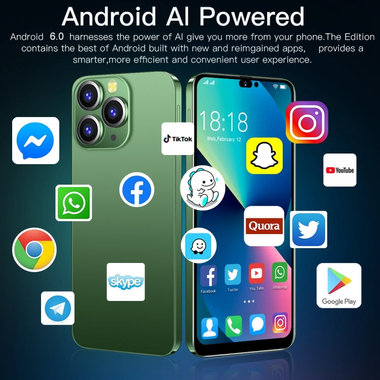 i14 Pro Max N85, 1GB+16GB, 6.3 inch Screen, Face Identification, Android 6.0 Spreadtrum 7731G Quad Core, Network: 3G, Dual SIM(Green) - free shipping - PMC TechLife - Order now!
