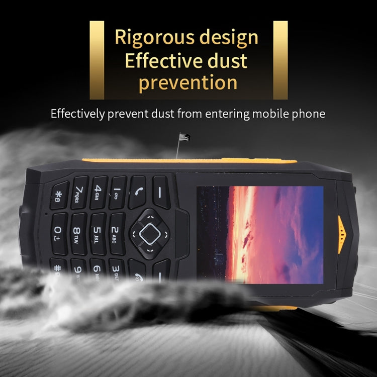 Rugtel R1C Rugged Phone, IP68 Waterproof Dustproof Shockproof, 2.4 inch, MTK6261D, 2000mAh Battery, SOS, FM, Dual SIM(Yellow) - free shipping - PMC TechLife - Order now!