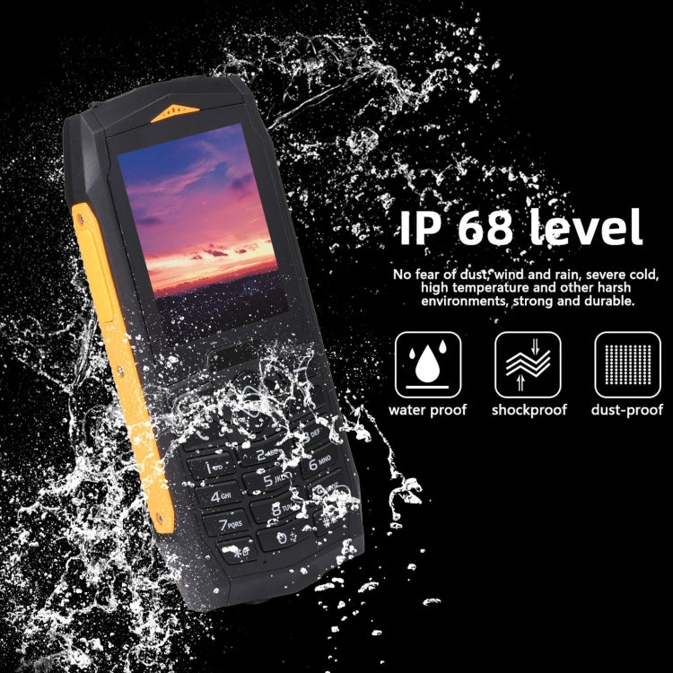 Rugtel R1C Rugged Phone, IP68 Waterproof Dustproof Shockproof, 2.4 inch, MTK6261D, 2000mAh Battery, SOS, FM, Dual SIM(Yellow) - free shipping - PMC TechLife - Order now!